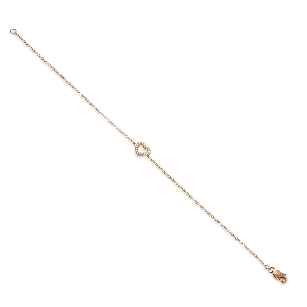 18ct Rose Gold 0.08ct Diamond Heart Bracelet