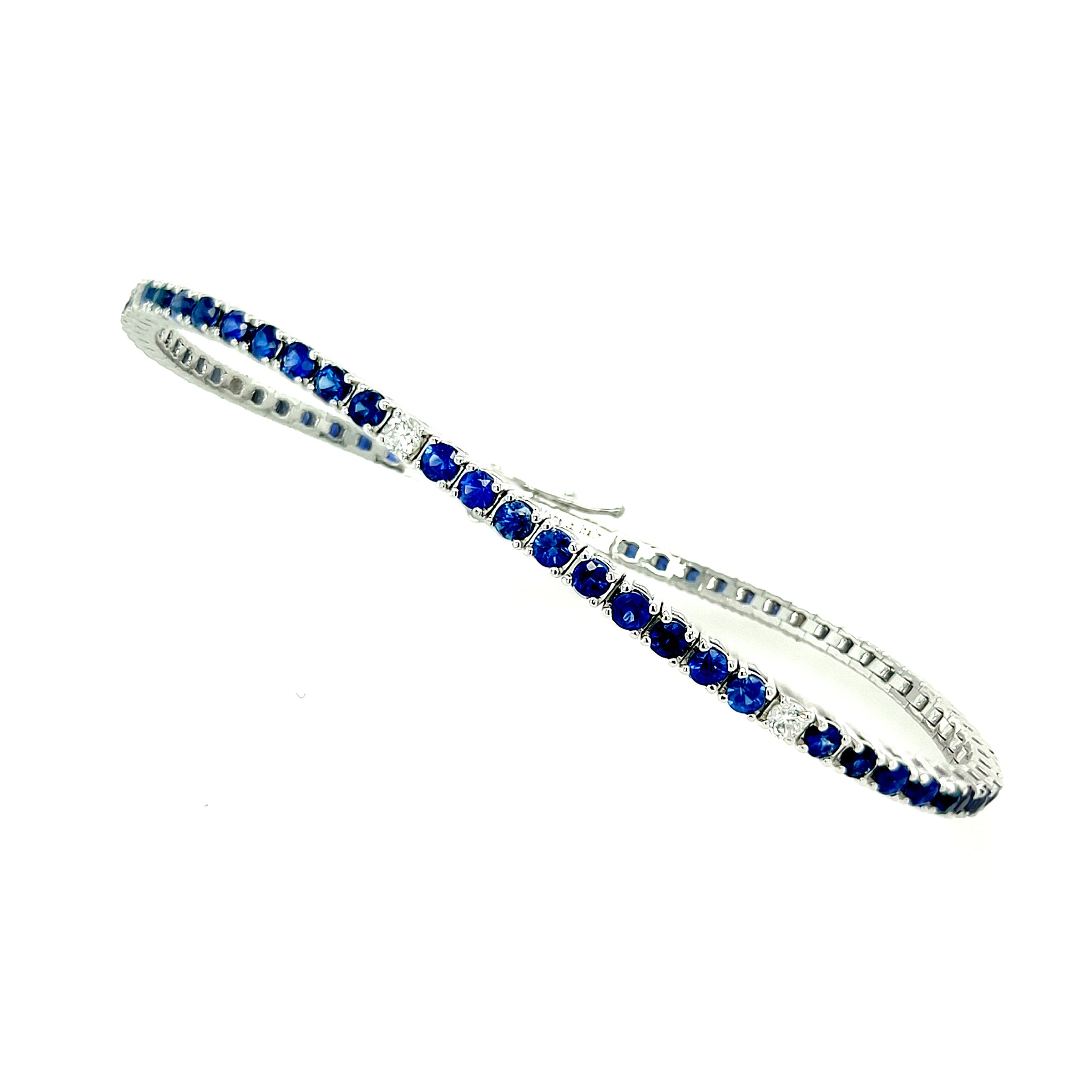 18ct White Gold 5.00ct Blue Sapphire And 0.38ct Diamond Line Bracelet