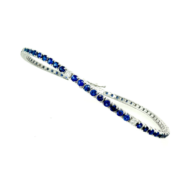 18ct White Gold 5.00ct Blue Sapphire And 0.38ct Diamond Line Bracelet