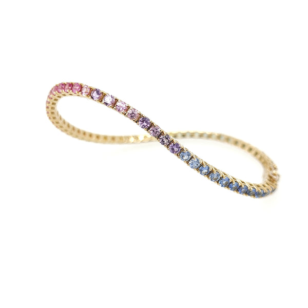 18ct Yellow Gold 4.32ct Rainbow Ombré Sapphire Line Bracelet