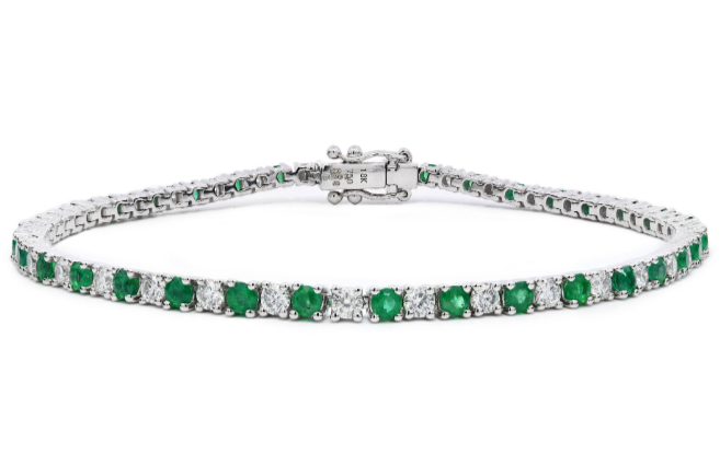 18ct White Gold 2.38ct Emerald And 1.76ct Diamond Line Bracelet