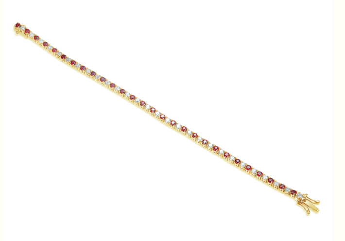 18ct Yellow Gold 2.22ct Ruby And 1.73ct Diamond Line Bracelet