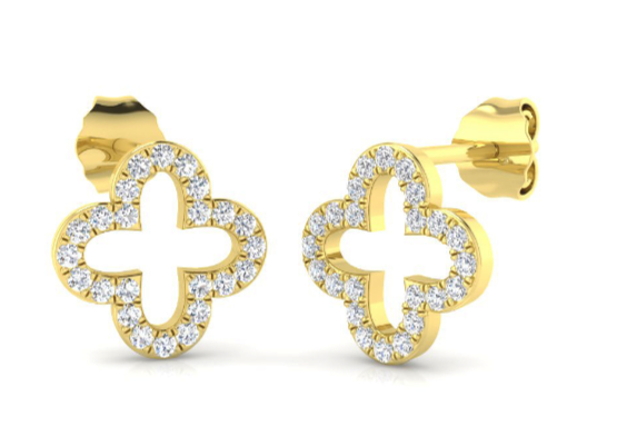 9ct Yellow Gold 0.24ct Diamond Clover Stud Earrings