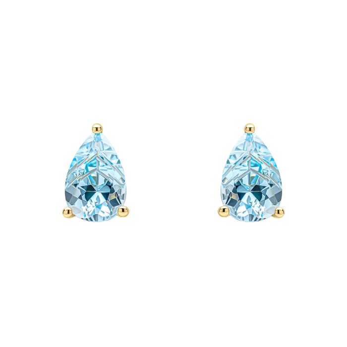 9ct Yellow Gold Pear Cut Blue Topaz Stud Earrings GE2486T