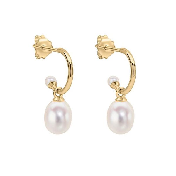 9ct Yellow Gold Freshwater Pearl Half Hoop Earrings GE2492W