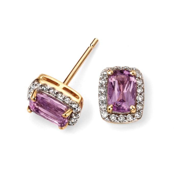 9ct Yellow Gold Amethyst And Diamond Halo Stud Earrings GE655M