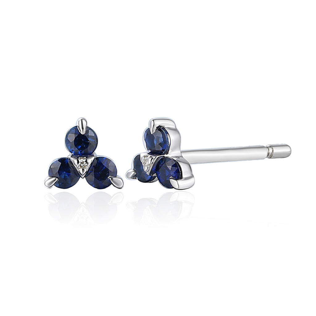 9ct White Gold 0.26ct Blue Sapphire And 0.04ct Diamond Cluster Stud Earrings