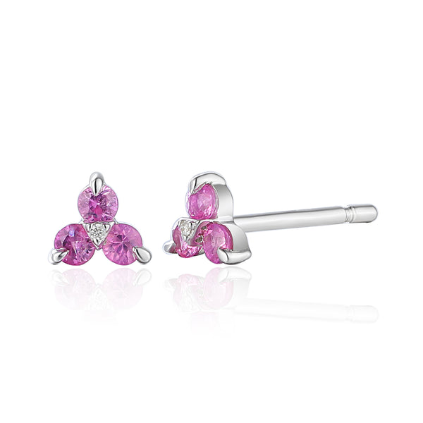 9ct White Gold 0.25ct Pink Sapphire And 0.04ct Diamond Cluster Stud Earrings