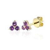 9ct Yellow Gold 0.19ct Amethyst And 0.04ct Diamond Cluster Stud Earrings