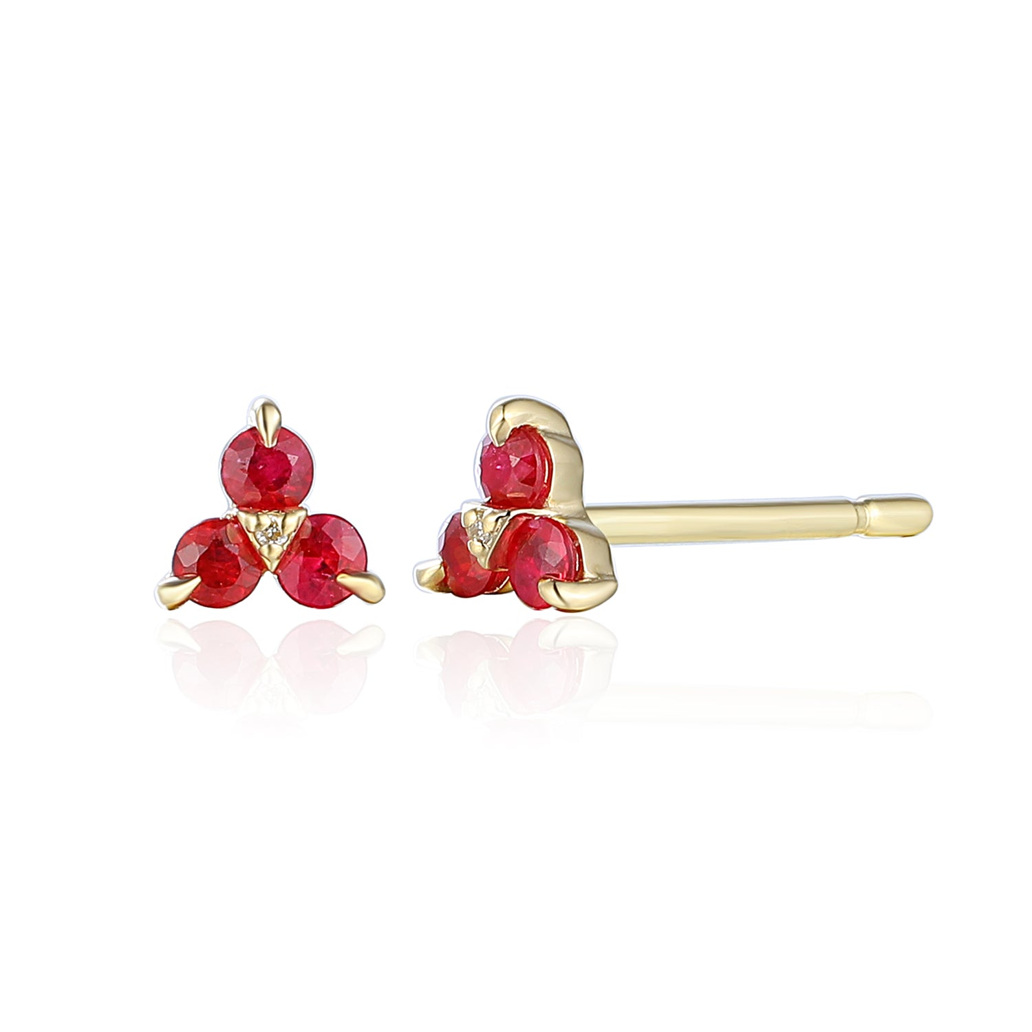 9ct Yellow Gold 0.28ct Ruby And 0.04ct Diamond Cluster Stud Earrings