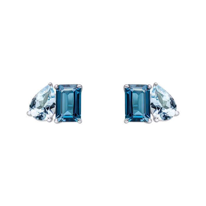 9ct White Gold Toi Et Moi Blue Topaz Stud Earrings GE2473