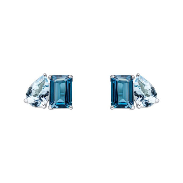 9ct White Gold Toi Et Moi Blue Topaz Stud Earrings GE2473