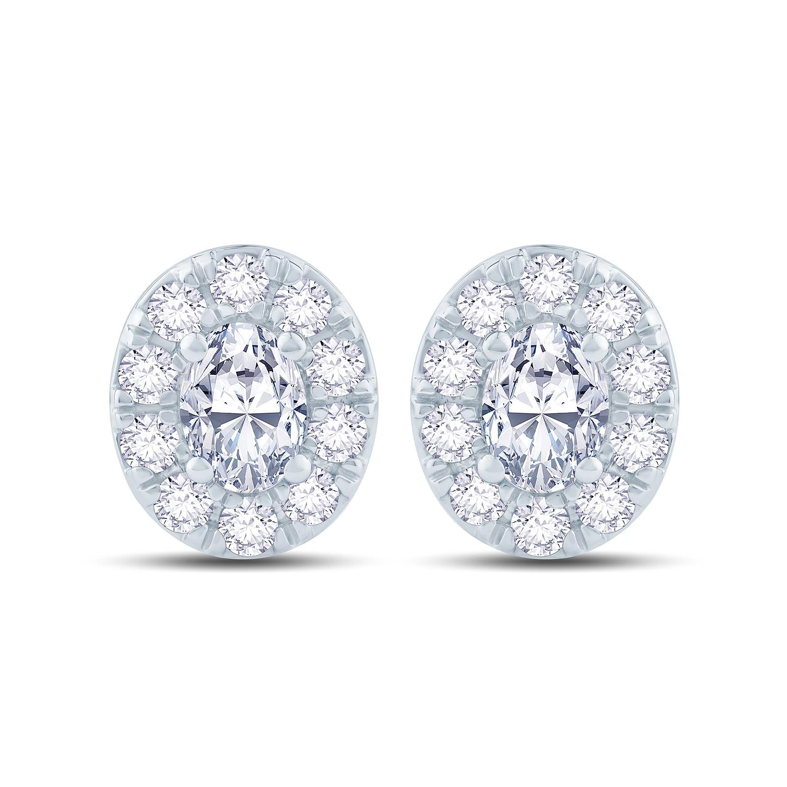 18ct White Gold 0.50ct Oval Cut Diamond Halo Stud Earrings