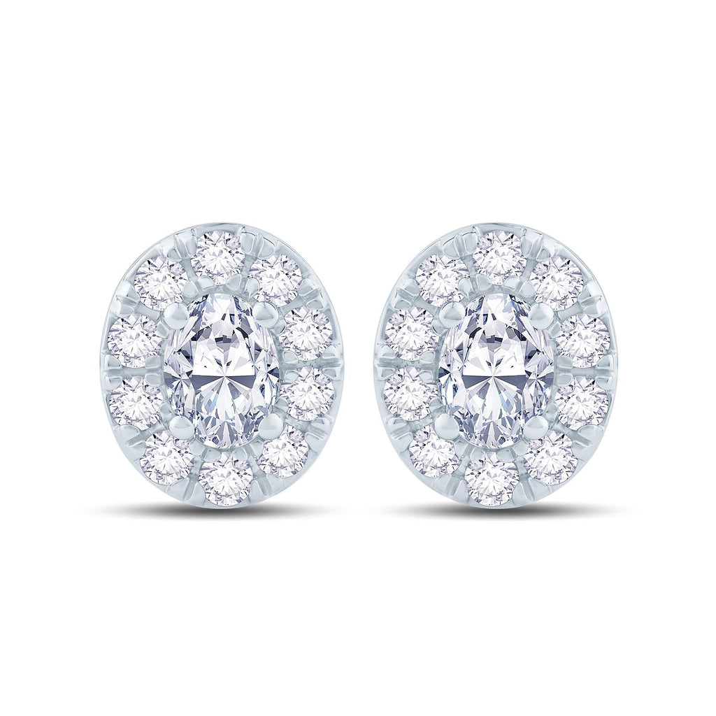 18ct White Gold 0.50ct Oval Cut Diamond Halo Stud Earrings