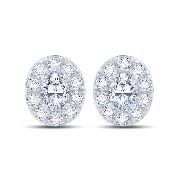 18ct White Gold 0.50ct Oval Cut Diamond Halo Stud Earrings