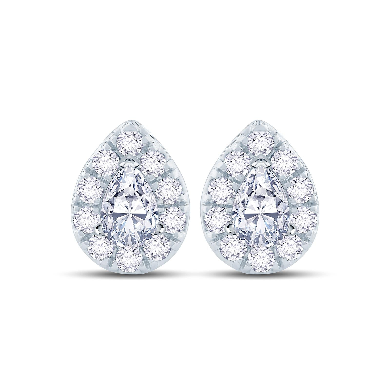 18ct White Gold 0.50ct Pear Cut Diamond Halo Stud Earrings