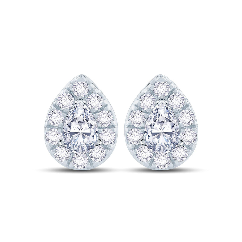 18ct White Gold 0.50ct Pear Cut Diamond Halo Stud Earrings