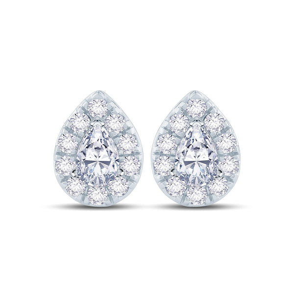 18ct White Gold 0.50ct Pear Cut Diamond Halo Stud Earrings