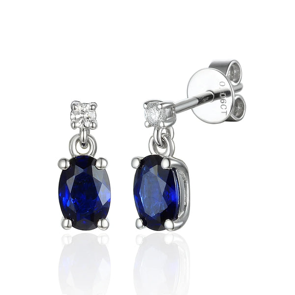 White gold finish blue sapphire outlets and created diamond round cut droplet earrings