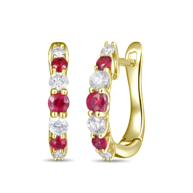 18ct Yellow Gold 0.28ct Ruby And 0.24ct Diamond Half Hoop Earrings