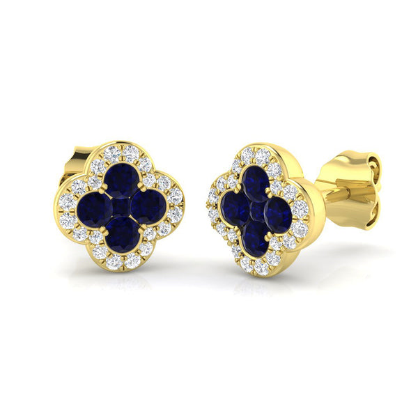 18ct Yellow Gold 0.43ct Blue Sapphire And 0.16ct Diamond Clover