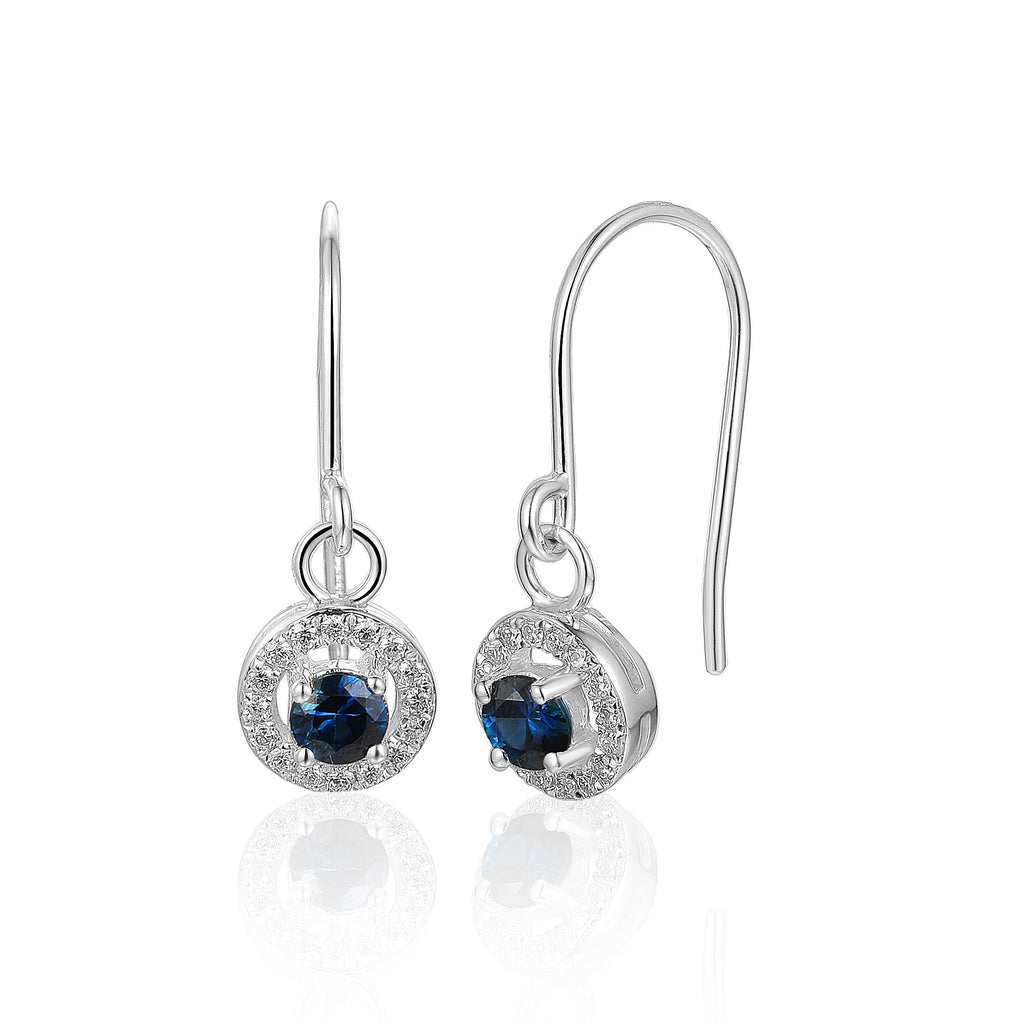 18ct White Gold 0.37ct Blue Sapphire And 0.12ct Diamond Drop Hook Earrings