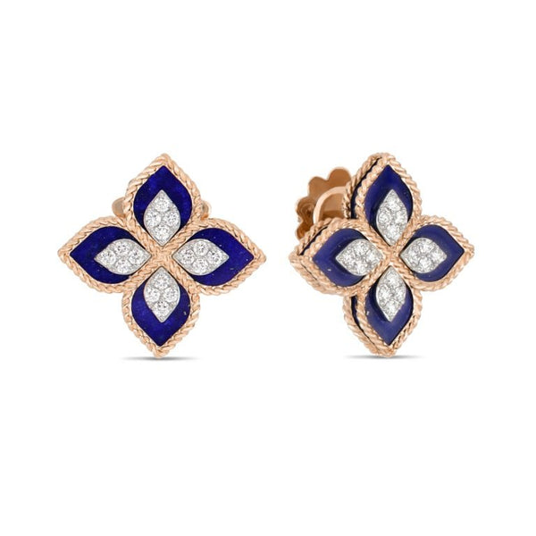 Roberto Coin 18ct Rose Gold Lapis And Diamond Princess Flower Stud Earrings ADV888EA1837_04