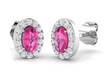 18ct White Gold 0.57ct Oval Cut Pink Sapphire And 0.14ct Diamond Halo Stud Earrings