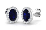 18ct White Gold 1.05ct Blue Sapphire And 0.17ct Diamond Halo Stud Earrings