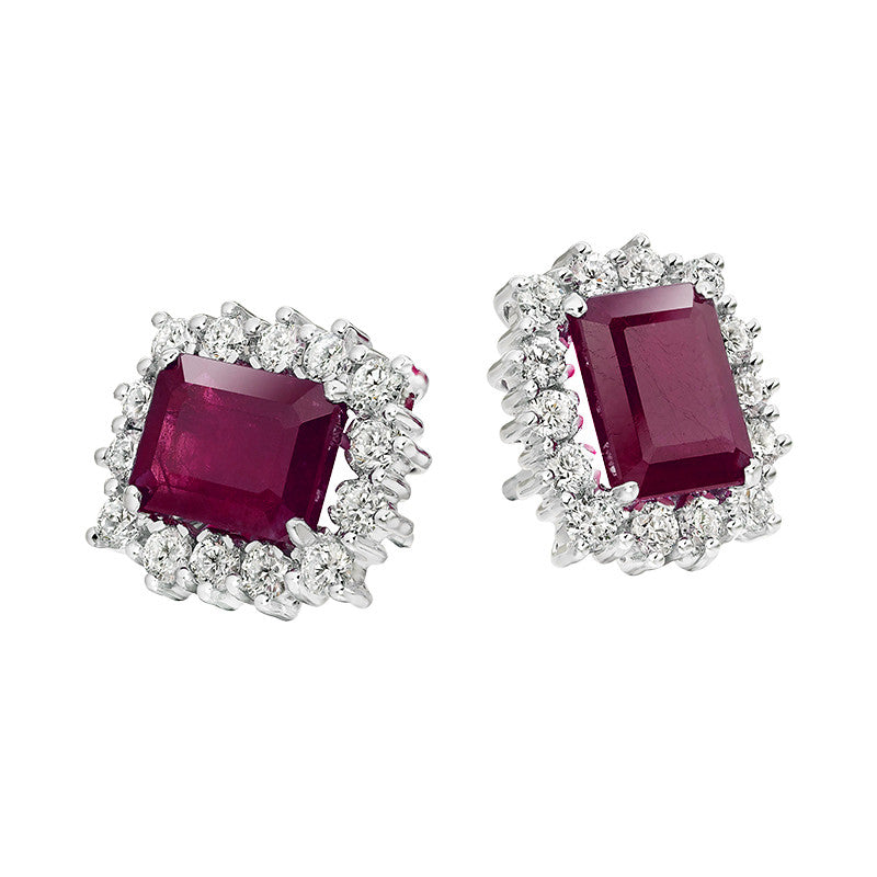 18ct Yellow And White Gold 3.98ct Ruby And 1.00ct Diamond Cluster Stud Earrings