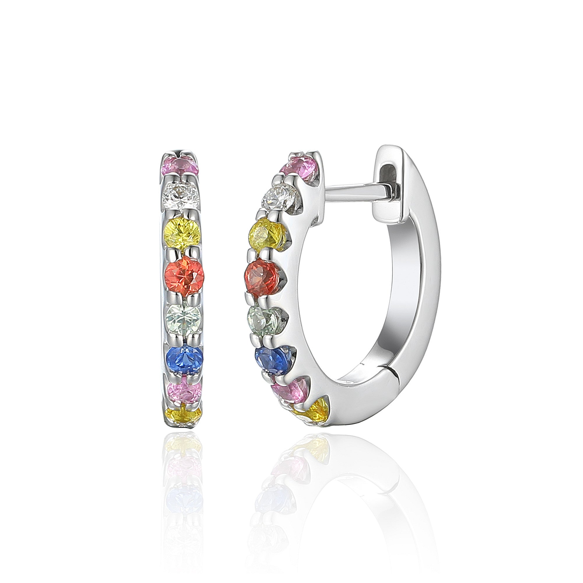 18ct White Gold 0.38ct Multi-Coloured Sapphire And 0.04ct Diamond Hoop Earrings