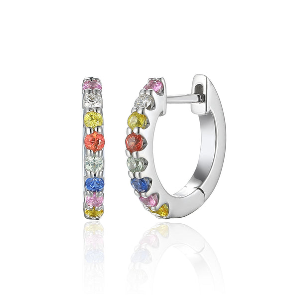 18ct White Gold 0.38ct Multi-Coloured Sapphire And 0.04ct Diamond Hoop Earrings