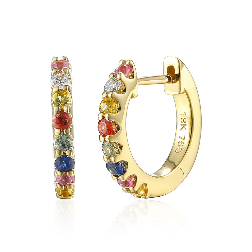 18ct Yellow Gold 0.39ct Multi-Coloured Sapphire And 0.04ct Diamond Hoop Earrings