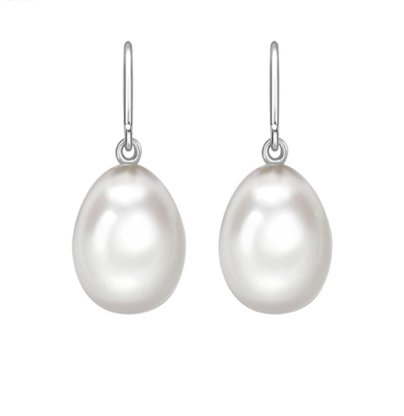 9ct White Gold Freshwater Pearl Drop Hook Earrings