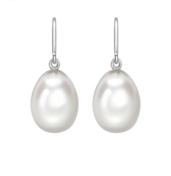 9ct White Gold Freshwater Pearl Drop Hook Earrings