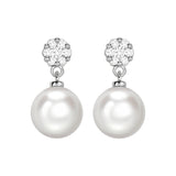 9ct White Gold Freshwater Pearl And 0.19ct Diamond Cluster Drop Earrings