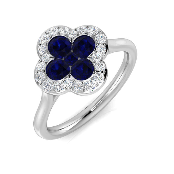 Platinum 0.67ct Blue Sapphire And 0.22ct Diamond Clover Ring