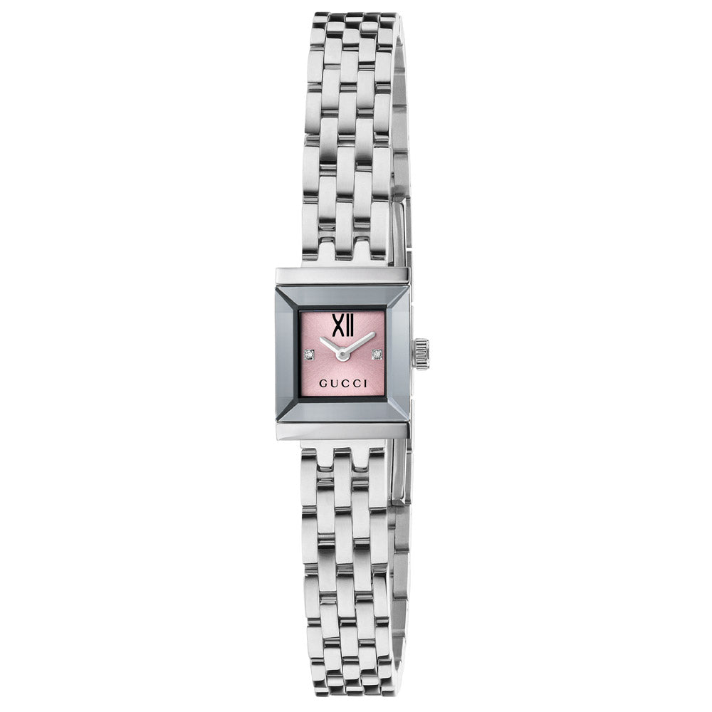 Gucci G-Frame Pink Dial Diamond Ladies Quartz Watch YA128539