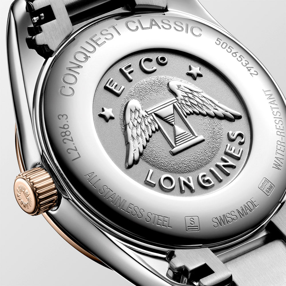 Longines Conquest Classic 29.5mm Silver Dial Red PVD Steel Ladies Quartz Watch L2.286.3.72.7