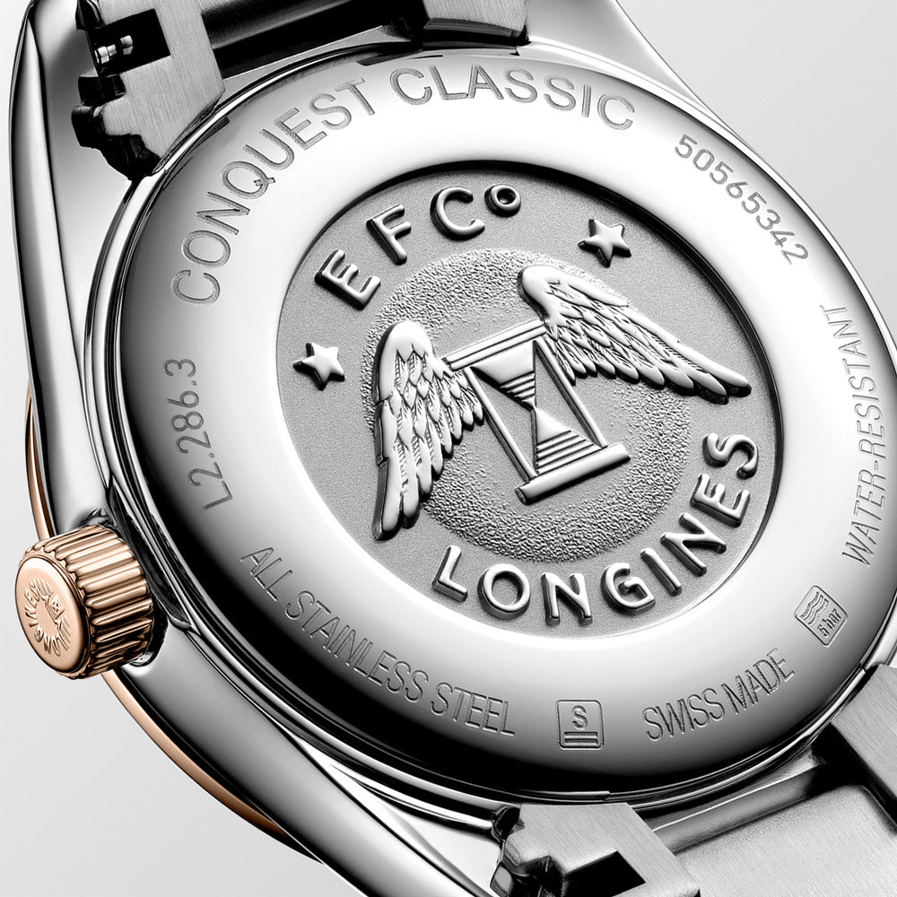 Longines Conquest Classic 29.5mm Blue Dial Red PVD Steel Ladies Quartz Watch L2.286.3.92.7