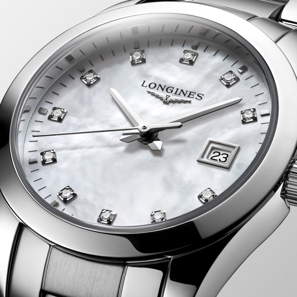 Longines Conquest Classic 29.5mm MOP Diamond Dot Dial Ladies Quartz Watch L2.286.4.87.6