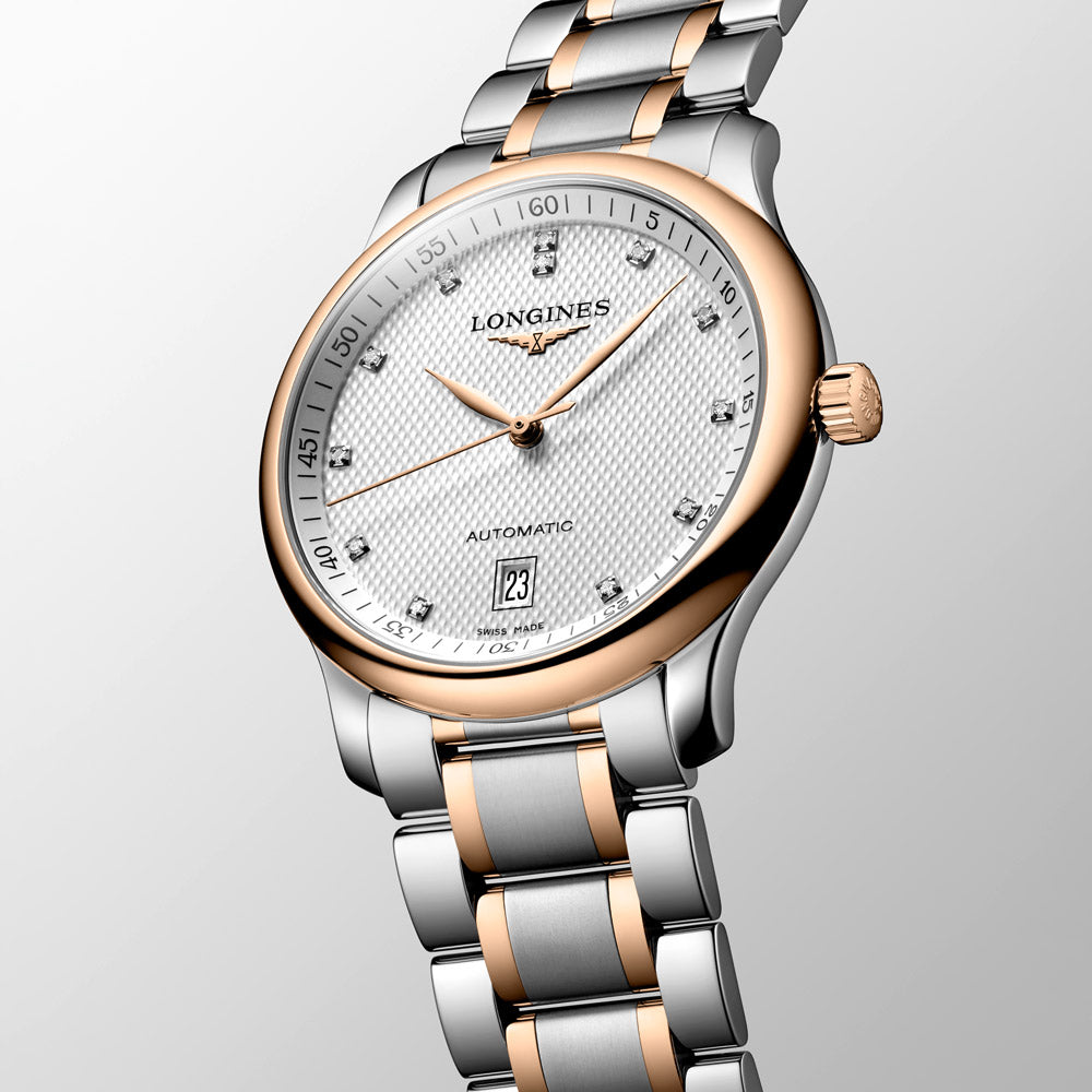 Longines Master Collection 38.5mm Silver Dial 18ct Rose Gold Capped Steel Diamond Automatic Watch L2.628.5.97.7