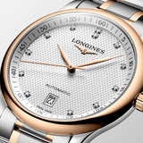 Longines Master Collection 38.5mm Silver Dial 18ct Rose Gold Capped Steel Diamond Automatic Watch L2.628.5.97.7