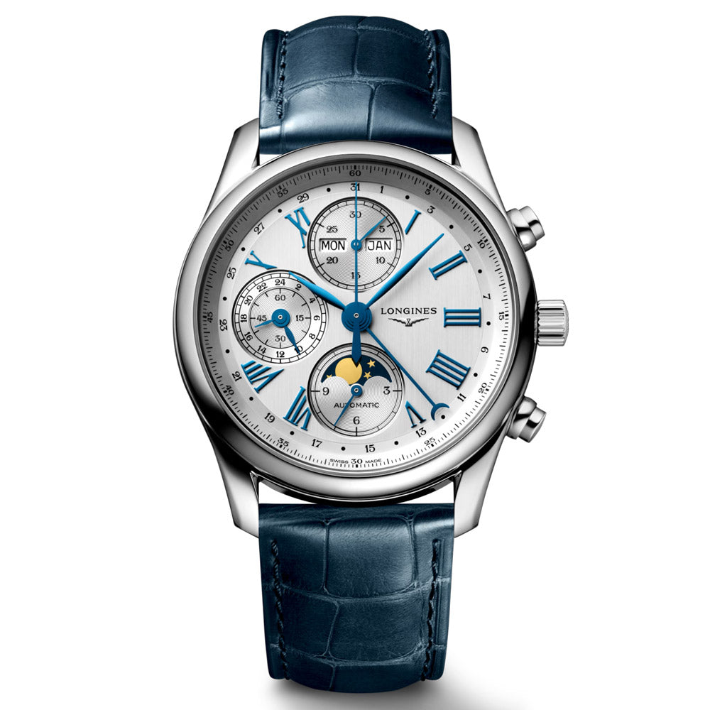 Longines Master Collection 40mm Silver Dial Automatic Chronograph Day & Date Moonphase Gents Watch L2.673.4.71.2