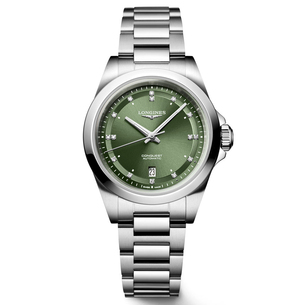 Longines Conquest 30mm Green Dial Diamond Automatic Ladies Watch L3.320.4.07.6