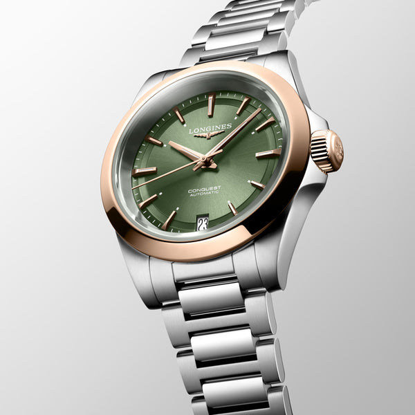 Longines Conquest 34mm Green Dial 18ct Rose Gold Capped Steel Automatic Ladies Watch L3.430.5.02.6