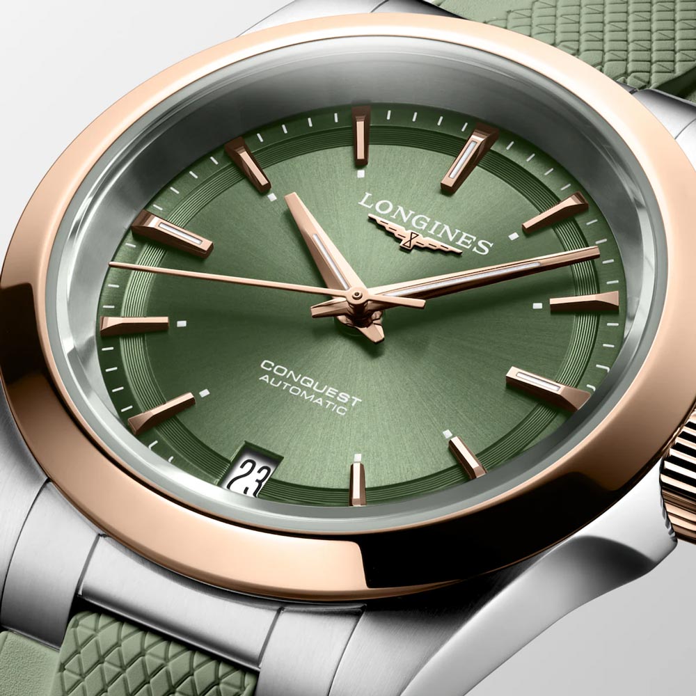 Longines Conquest 34mm Green Dial 18ct Rose Gold Capped Steel Automatic Ladies Watch L3.430.5.02.9