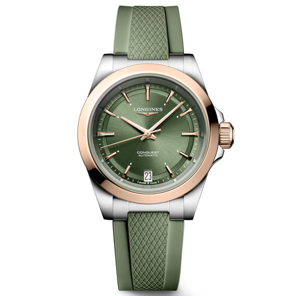 Longines Conquest 34mm Green Dial 18ct Rose Gold Capped Steel Automatic Ladies Watch L3.430.5.02.9