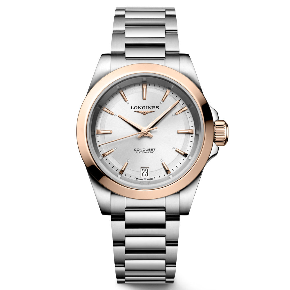 Longines Conquest 34mm Silver Dial 18ct Rose Gold Capped Steel Automatic Ladies Watch L3.430.5.72.6