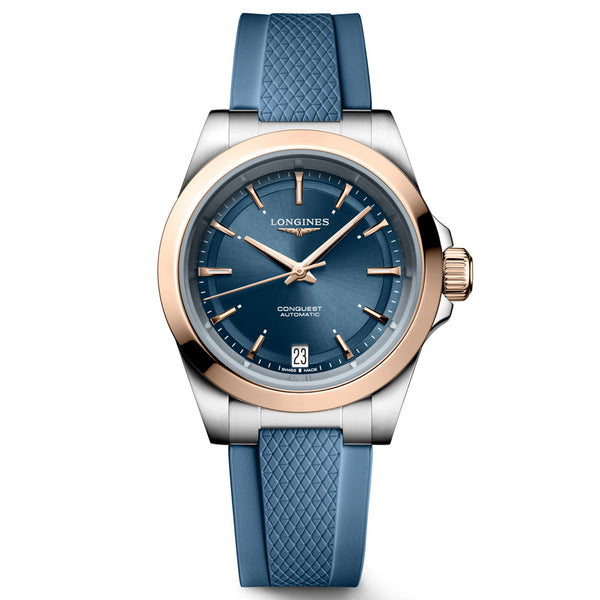 Longines Conquest 34mm Blue Dial 18ct Rose Gold Capped Steel Automatic Ladies Watch L3.430.5.92.9